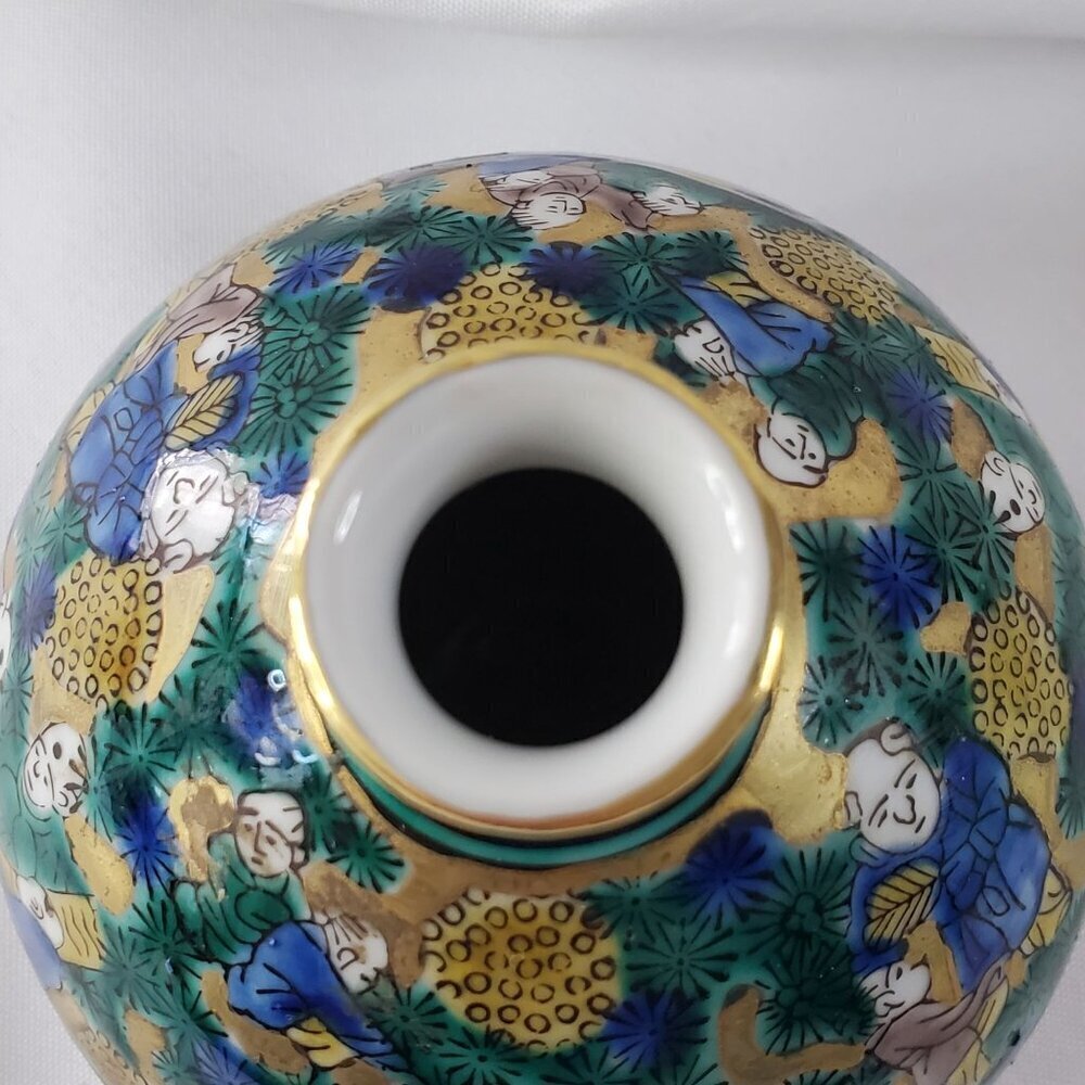 Antique Japanese Kutani Ware Aoki Mokumei Flower Porcelain Vase 4" Tall Gilt - Picture 10 of 14